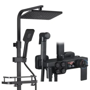 Homedec HD-SET105 Square Shower System Digital Thermostatic Rainfall Black Gold