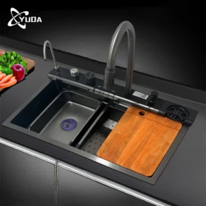 Liangshunyu 304 Stainless Steel Waterfall Kitchen Sink Nano Black
