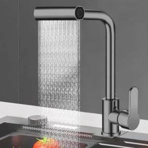 Waterfall Kitchen Sink Faucet Single Handle 4-Function Chrome